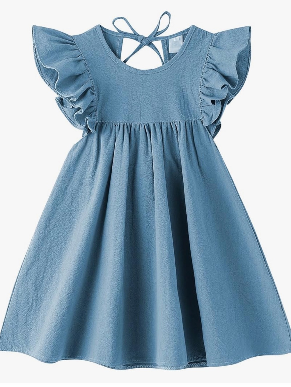 Girls Blue Ruffle Sleeve Summer Dress